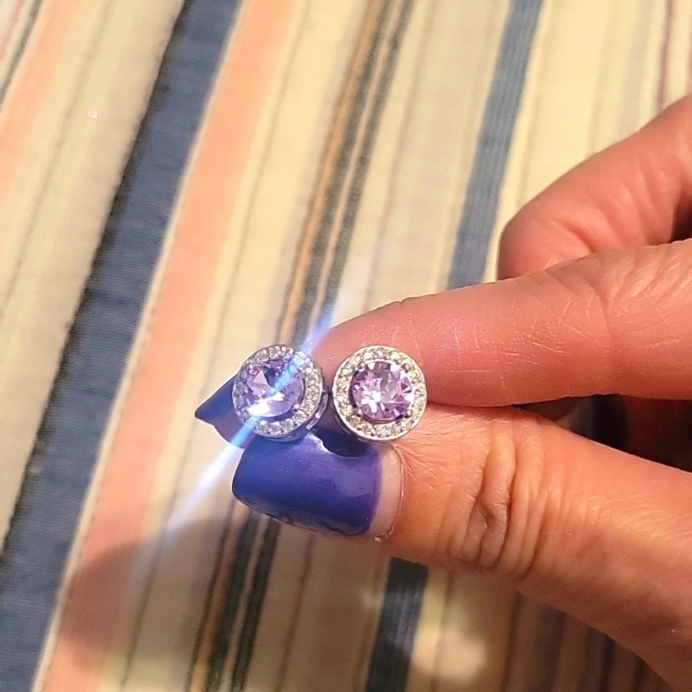 Sterling Silver Stud Earrings with‎ Amethyst Stone Accent NWOT.